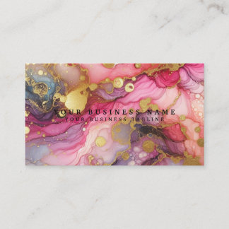 Carte De Visite Superbe aquarelle à l'encre alcoolique rose et or 