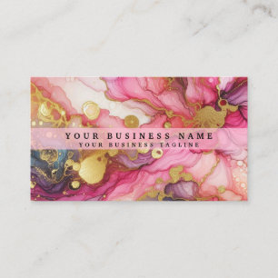 Carte De Visite Superbe aquarelle à l'encre alcoolique rose et or