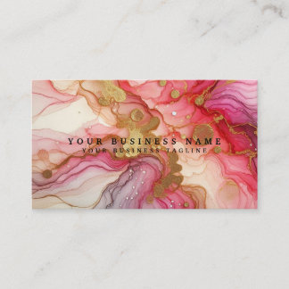 Carte De Visite Superbe aquarelle à l'encre alcoolique rose et or 