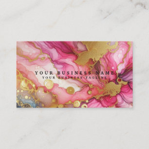 Carte De Visite Superbe aquarelle à l'encre alcoolique rose et or