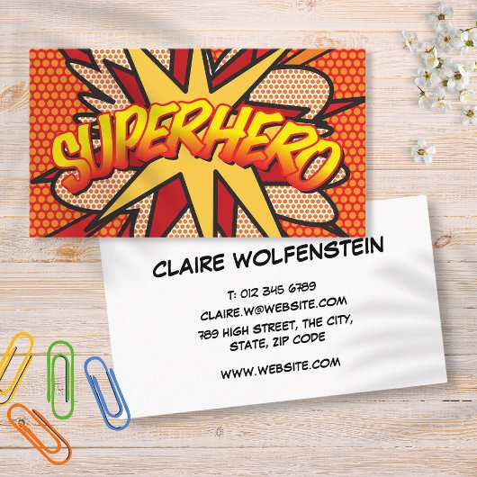 Carte De Visite SUPERHERO Fun Retro Comédie livre