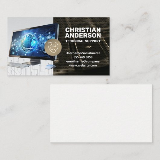 Carte De Visite Support technique | Ordinateur | Centre d'appels (Devant / Derrière)