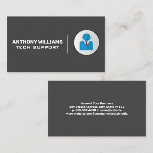 Carte De Visite Support technique | Support client avec casque (Devant / Derrière)