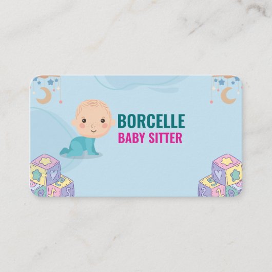 Carte de visite sur mesure pour bébé bleu marque (Devant)