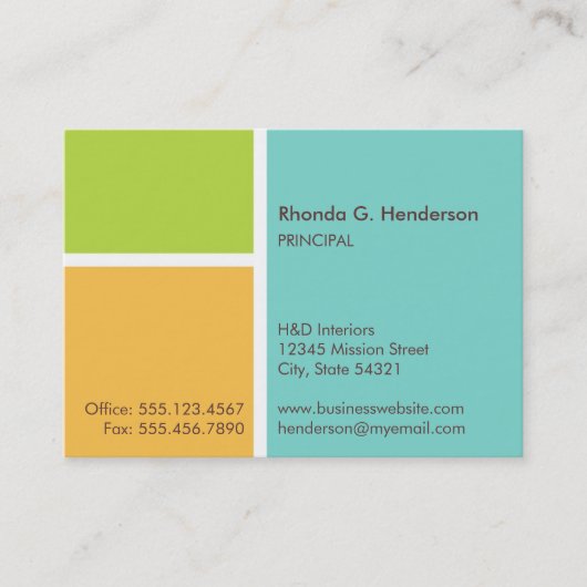 Carte De Visite Surdimensionner bloc de couleur moderne turquoise  (Devant)