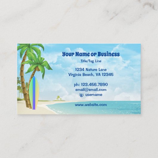 Carte De Visite Surf et Plage Tropical Surf (Dos)
