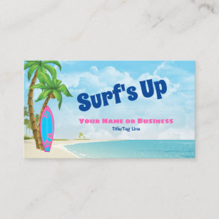 Carte De Visite Surf Up Surfboard et Beach Tropical Surfing