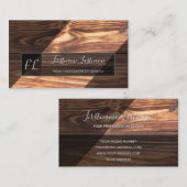 Carte De Visite Surface de planche en bois marron avec monogramme (Devant / Derrière)
