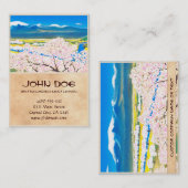 Carte De Visite Surface de rivière des fleurs de cerisier Yamagata (Devant / Derrière)