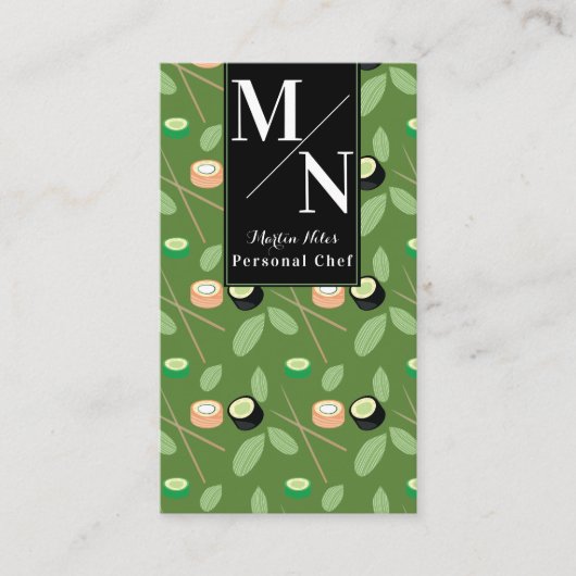 Carte De Visite Sushi Chopsticks Motif vert (Devant)