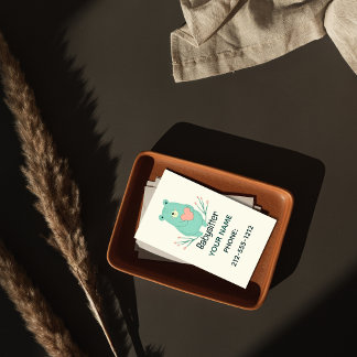 Carte De Visite Sweet Blue Bear Heart Babysitter QR Code