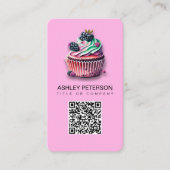 Carte De Visite Sweet Cupcake Restauration Boulangerie Rose QR Cod (Devant)