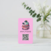 Carte De Visite Sweet Cupcake Restauration Boulangerie Rose QR Cod (Debout devant)