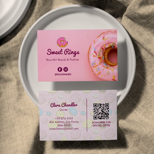 Carte De Visite Sweet Donuts Business | Code-barres rose