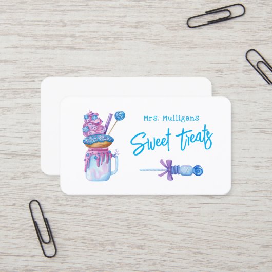 Carte De Visite Sweet Traitements bleu pourpre (Devant/Arrière en situation)