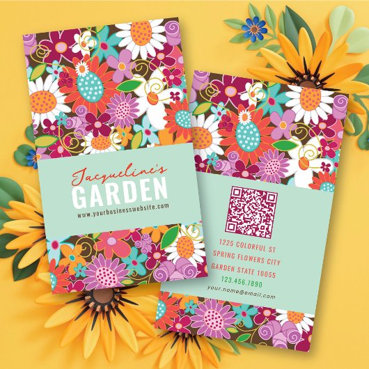 Carte De Visite Sweet Whimsical Spring Fleurs Jardin coloré