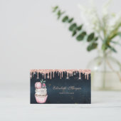 Carte De Visite Sweets Cupcake Macaron Rose Gold Drives Bleu foncé (Debout devant)