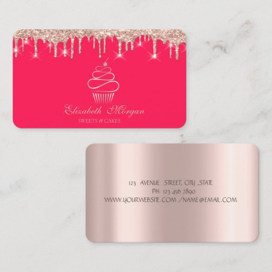 Carte De Visite Sweets Cupcake Rose Gold Drives Rouge (Devant / Derrière)