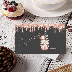 Carte De Visite Sweets Cupcakes Macaron Rose Gold Drives Grey