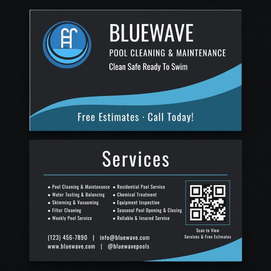 Carte De Visite Swimming Pool Maintenance QR Code Professional 
