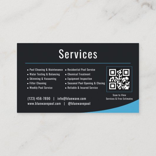 Carte De Visite  Swimming Pool Service QR Code Professional (Dos)
