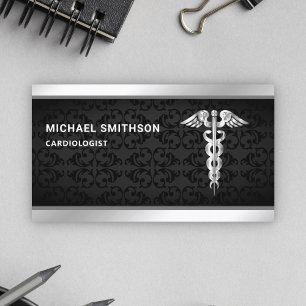 Carte De Visite Symbole Black Silver Caduceus Médicale Professionn