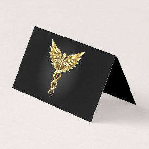 Carte De Visite Symbole caducee polygonale en or
