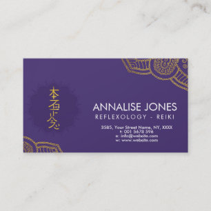Carte De Visite Symbole curatif d'or de Reiki sur le pourpre dans