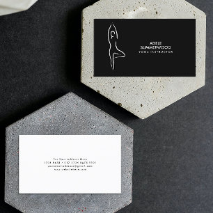 Carte De Visite Symbole d'art de Yoga Vrksasana Line sur Noir