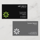 Carte De Visite Symbole de Fleur Art Déco Vert - Noir (Devant / Derrière)
