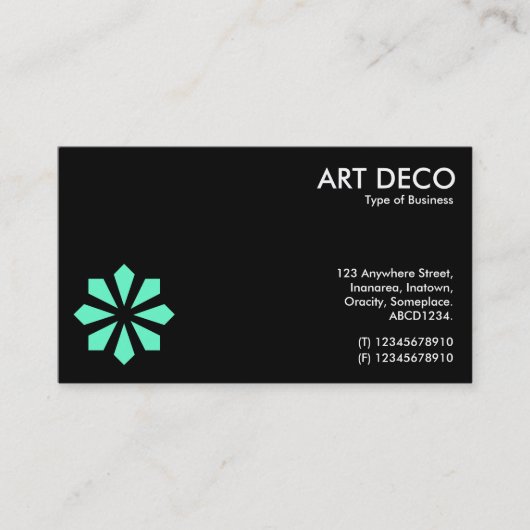 Carte De Visite Symbole de Fleur Turquoise Art Déco - Noir (Devant)