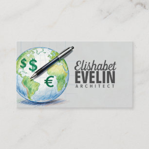 Carte De Visite Symbole de stylo et des devises mondiales