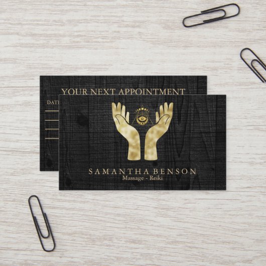 Carte De Visite Symbole des mains de guérison Chakra Reiki Pratici (Devant/Arrière en situation)