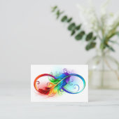 Carte De Visite Symbole d'infini avec plume arc-en-ciel (Debout devant)