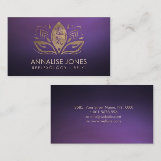 Carte De Visite Symbole et mains curatifs de Reiki dans Lotus (Devant / Derrière)