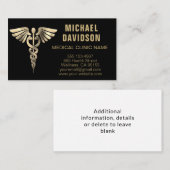 Carte De Visite Symbole Médicale Caduceus - Or, Noir, Biseau Blanc (Devant / Derrière)