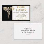 Carte De Visite Symbole Médicale Caduceus - Or, Noir, Biseau Blanc (Devant / Derrière)