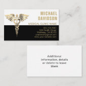 Carte De Visite Symbole Médicale Caduceus - Or, Noir, Biseau Blanc (Devant / Derrière)