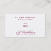 Carte De Visite Symbole Médicale rouge Caduceus Nurse (Dos)