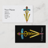 Carte De Visite SYMBOLE VÉTÉRINAIRE DE CADUCE D'OR / Blanc Noir (Devant / Derrière)