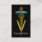 Carte De Visite SYMBOLE VÉTÉRINAIRE DE CADUCE D'OR / Blanc Noir (Dos)