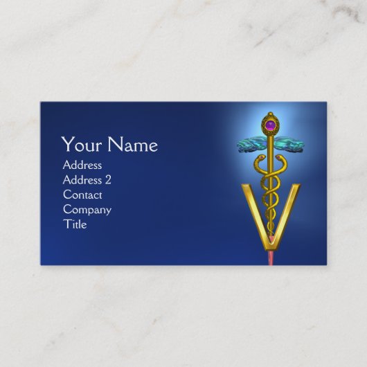 Carte De Visite SYMBOLE VÉTÉRINAIRE DE CADUCE D'OR /Bleu (Devant)