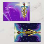 Carte De Visite SYMBOLE VÉTÉRINAIRE DE CADUCE D'OR / Bleu pourpre (Devant / Derrière)