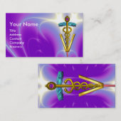 Carte De Visite SYMBOLE VÉTÉRINAIRE DE CADUCE D'OR / Bleu pourpre (Devant / Derrière)