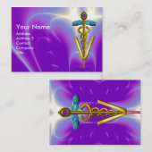 Carte De Visite SYMBOLE VÉTÉRINAIRE DE CADUCE D'OR / Bleu pourpre (Devant / Derrière)