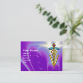Carte De Visite SYMBOLE VÉTÉRINAIRE DE CADUCE D'OR / Bleu pourpre (Debout devant)