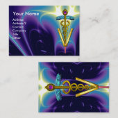 Carte De Visite SYMBOLE VÉTÉRINAIRE DE CADUCE D'OR / Bleu pourpre (Devant / Derrière)