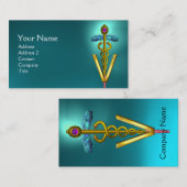 Carte De Visite SYMBOLE VÉTÉRINAIRE DE CADUCE D'OR / Bleu Turquois (Devant / Derrière)