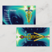 Carte De Visite SYMBOLE VÉTÉRINAIRE DE CADUCE D'OR /Bleu Turquoise (Devant / Derrière)