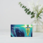 Carte De Visite SYMBOLE VÉTÉRINAIRE DE CADUCE D'OR /Bleu Turquoise (Debout devant)